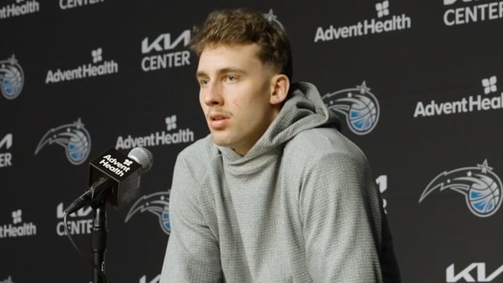 Magic forward Franz Wagner met the media on Sunday to address his torn right oblique injury he suffered Friday, Dec. 6 at Philadelphia. Magic forward Franz Wagner met the media on Sunday to address his torn right oblique injury he suffered Friday, Dec. 6 at Philadelphia.