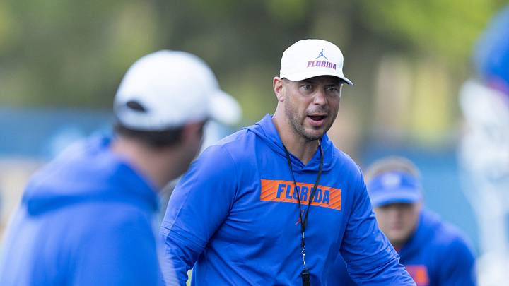 Florida head football coach Jon Sumrall supervises during spring practice at Sanders Practice Fields in Gainesville, FL on Tuesday, March 24, 2026. [Alan Youngblood/Gainesville Sun]