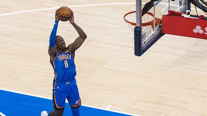 May 18, 2026; Oklahoma City, Oklahoma, USA; Oklahoma City Thunder forward Jalen Williams (8) dunks in the first quarter against the San Antonio Spurs during game one of the western conference finals for the 2026 NBA playoffs at Paycom Center. May 18, 2026; Oklahoma City, Oklahoma, USA; Oklahoma City Thunder forward Jalen Williams (8) dunks in the first quarter against the San Antonio Spurs during game one of the western conference finals for the 2026 NBA playoffs at Paycom Center.