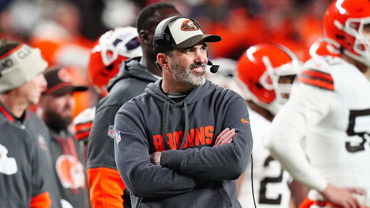 Dec 2, 2024; Denver, Colorado, USA; Cleveland Browns head coach Kevin Stefanski during the second quarter against the Denver Broncos at Empower Field at Mile High. Mandatory Credit: Ron Chenoy-Imagn Images