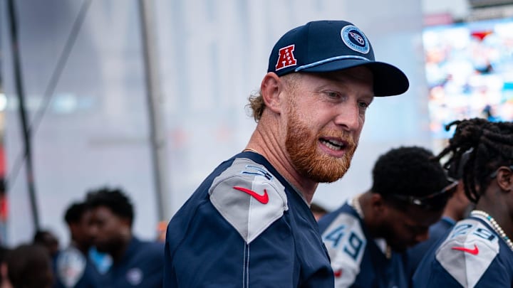 Tennessee Titans punter Johnny Hekker greets fans during the Titans NFL Draft Watch Party. Tennessee Titans punter Johnny Hekker greets fans during the Titans NFL Draft Watch Party.