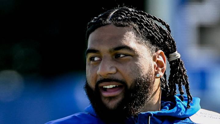 Indianapolis Colts defensive end Jaylahn Tuimoloau (91) looks on
