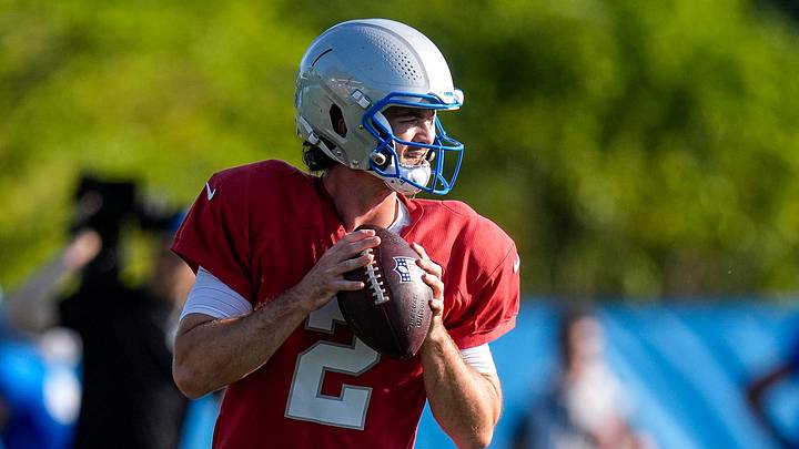 Detroit Lions quarterback Luke Altmyer (2) practices during training camp at Meijer Performance Center in Allen Park on Monday, August 3, 2026.