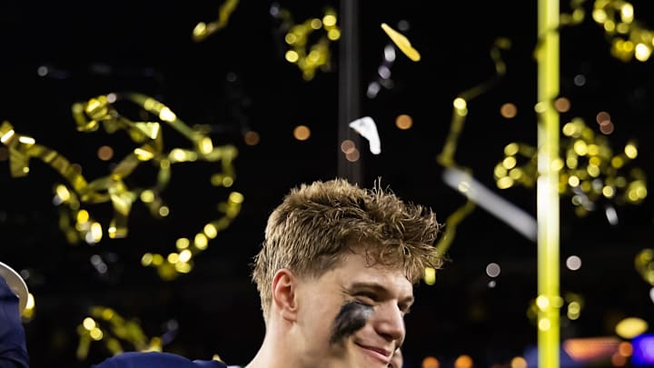 Jan 8, 2024; Houston, TX, USA; Michigan Wolverines quarterback J.J. McCarthy (9)  