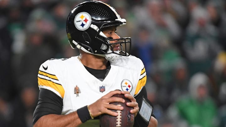 Dec 15, 2024; Philadelphia, Pennsylvania, USA; Pittsburgh Steelers quarterback Russell Wilson (3) against the Philadelphia Eagles at Lincoln Financial Field.
