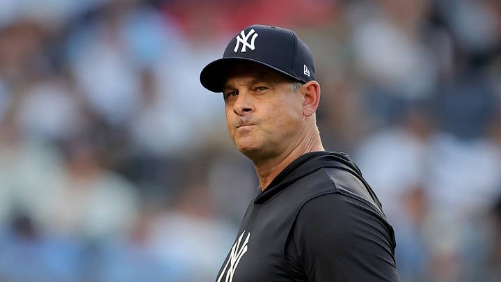 New York Yankees manager Aaron Boone (17) reacts after making a pitching change during the second inning against the Detroit Tigers at Yankee Stadium. New York Yankees manager Aaron Boone (17) reacts after making a pitching change during the second inning against the Detroit Tigers at Yankee Stadium.
