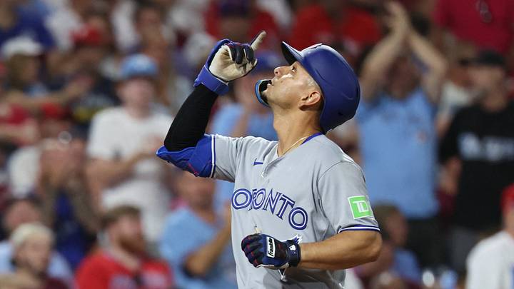 Aug 7, 2026; Philadelphia, Pennsylvania, USA; Toronto Blue Jays shortstop Andres Gimenez (0) reacts after hitting a home run during the second inning against the Philadelphia Phillies at Citizens Bank Park. Mandatory Credit: Bill Streicher-Imagn Images Aug 7, 2026; Philadelphia, Pennsylvania, USA; Toronto Blue Jays shortstop Andres Gimenez (0) reacts after hitting a home run during the second inning against the Philadelphia Phillies at Citizens Bank Park. Mandatory Credit: Bill Streicher-Imagn Images