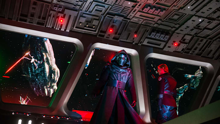 Guests come face to face with First Order Supreme Leader Kylo Ren as they stumble into the bridge of a Star Destroyer in Star Wars: Rise of the Resistance, the groundbreaking new attraction opening Dec. 5, 2019, inside Star Wars: Galaxy’s Edge at Disney’s Hollywood Studios in Florida and Jan. 17, 2020, at Disneyland Park in California. (Steven Diaz, photographer)