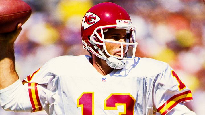 Sep 29, 1996; San Diego, CA, USA; FILE PHOTO; Kansas City Chiefs quarterback Steve Bono (13) throws the ball against the San Diego Chargers at Jack Murphy Stadium. Mandatory Credit: Peter Brouillet-USA TODAY NETWORK