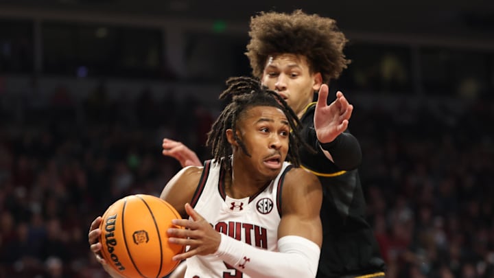 Jan 27, 2024; Columbia, South Carolina, USA; South Carolina Gamecocks guard Meechie Johnson (5)