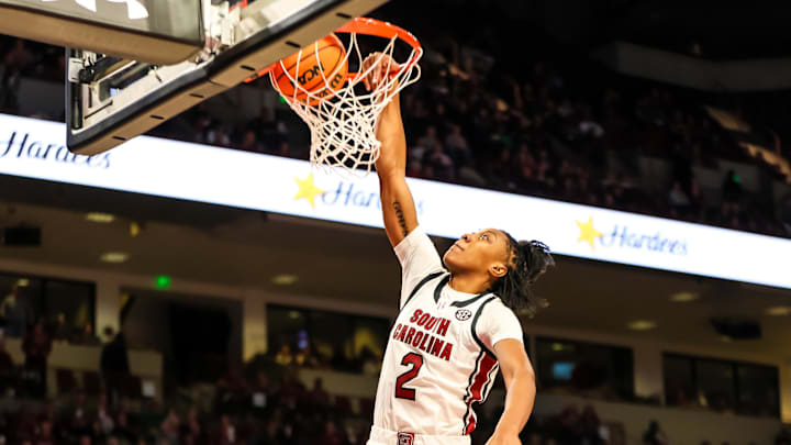 South Carolina basketball forward Ashlyn Watkins dunking against Kentucky