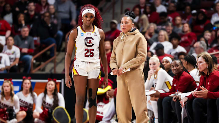 South Carolina basketball coach Dawn Staley and point guard Raven Johnson