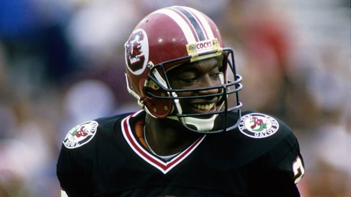 Dec 31, 1987; Jacksonville, FL, USA; South Carolina Gamecocks receiver Sterling Sharpe (2) during the Gator Bowl against the LSU Tigers at EverBank Field. LSU won 30-13. FILE PHOTO; Mandatory Credit: Imagn Images
