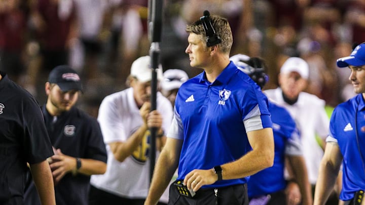 Sep 4, 2021; Columbia, South Carolina, USA; Eastern Illinois Panthers head coach Adam Cushing