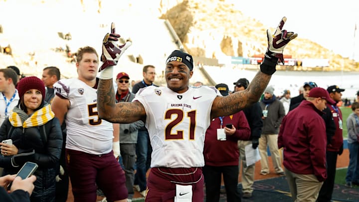 Dec 27, 2014; El Paso, TX, USA; Arizona State Sun Devils wide receiver Jaelen Strong (21) celebrates after defeating the Duke Blue Devils in the 2014 Sun Bowl at Sun Bowl Stadium. The Sun Devils defeated the Blue Devils 36-31. Mandatory Credit: Ivan Pierre Aguirre-Imagn Images Dec 27, 2014; El Paso, TX, USA; Arizona State Sun Devils wide receiver Jaelen Strong (21) celebrates after defeating the Duke Blue Devils in the 2014 Sun Bowl at Sun Bowl Stadium. The Sun Devils defeated the Blue Devils 36-31. Mandatory Credit: Ivan Pierre Aguirre-Imagn Images