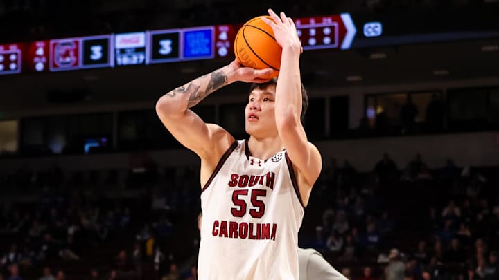 South Carolina Gamecocks guard Mike Sharavjamts (55). South Carolina Gamecocks guard Mike Sharavjamts (55).