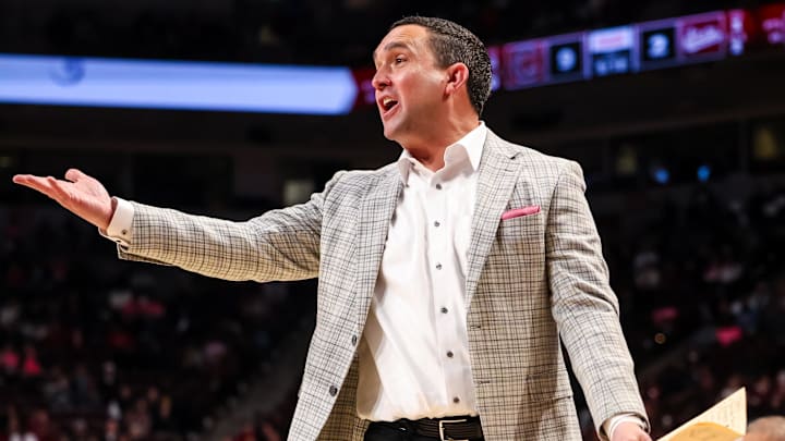 Mississippi State Bulldogs head coach Sam Purcell disputes a call against the South Carolina Gamecocks in the first half at Colonial Life Arena. Mississippi State Bulldogs head coach Sam Purcell disputes a call against the South Carolina Gamecocks in the first half at Colonial Life Arena.