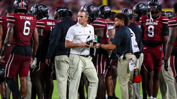Aug 31, 2024; Columbia, South Carolina, USA; South Carolina Gamecocks head coach Shane Beamer directs his team against the Old Dominion Monarchs in the second half at Williams-Brice Stadium. Mandatory Credit: Jeff Blake-Imagn Images Aug 31, 2024; Columbia, South Carolina, USA; South Carolina Gamecocks head coach Shane Beamer directs his team against the Old Dominion Monarchs in the second half at Williams-Brice Stadium. Mandatory Credit: Jeff Blake-Imagn Images