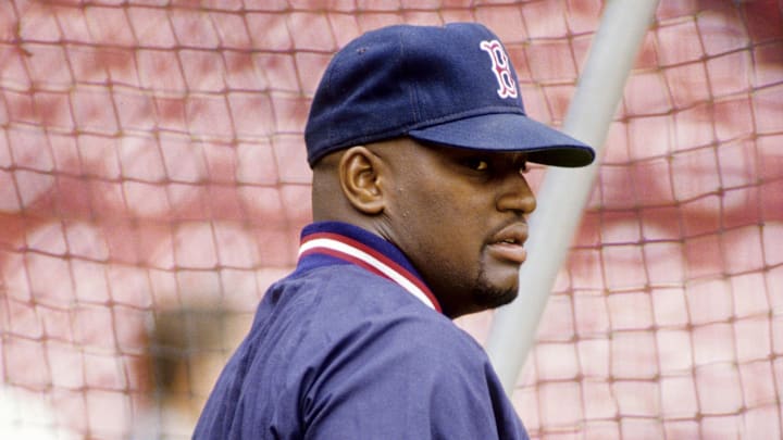 Jul 6, 1991; Boston, MA, USA; FILE PHOTO; Boston Red Sox infielder Mo Vaughn during batting practice prior to the game against the Detroit Tigers at Fenway Park. Mandatory Credit: Imagn Images
