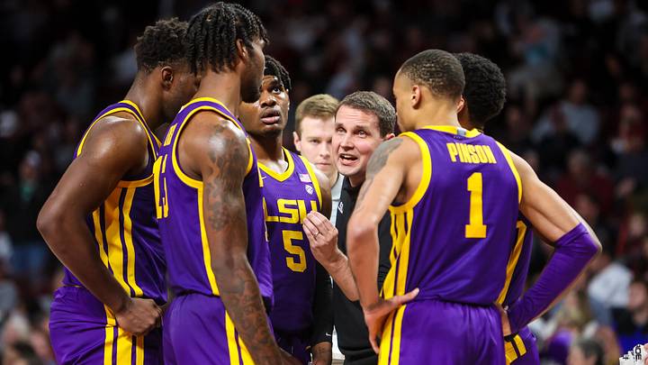 Feb 19, 2022; Columbia, South Carolina, USA; LSU Tigers head coach Will Wade directs his team against the South Carolina Gamecocks in the second half at Colonial Life Arena. Mandatory Credit: Jeff Blake-Imagn Images