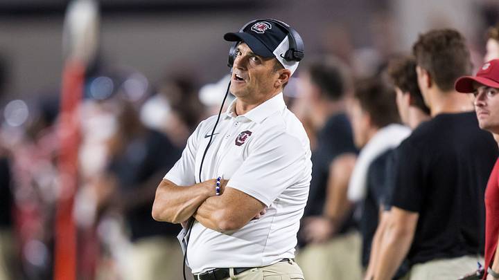 Sep 19, 2026; Columbia, South Carolina, USA;  South Carolina Gamecocks head coach Shane Beamer directs his team against the Mississippi State Bulldogs in the second half at Williams-Brice Stadium.  Mandatory Credit: Jeff Blake-Imagn Images