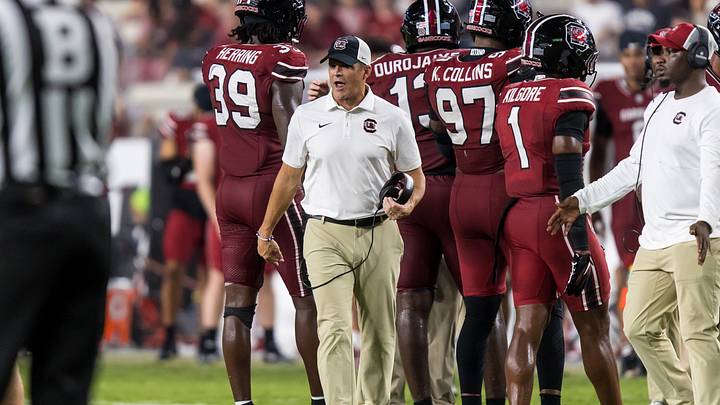 Sep 19, 2026; Columbia, South Carolina, USA;  South Carolina Gamecocks head coach Shane Beamer directs his team against the Mississippi State Bulldogs in the second half at Williams-Brice Stadium.  Mandatory Credit: Jeff Blake-Imagn Images