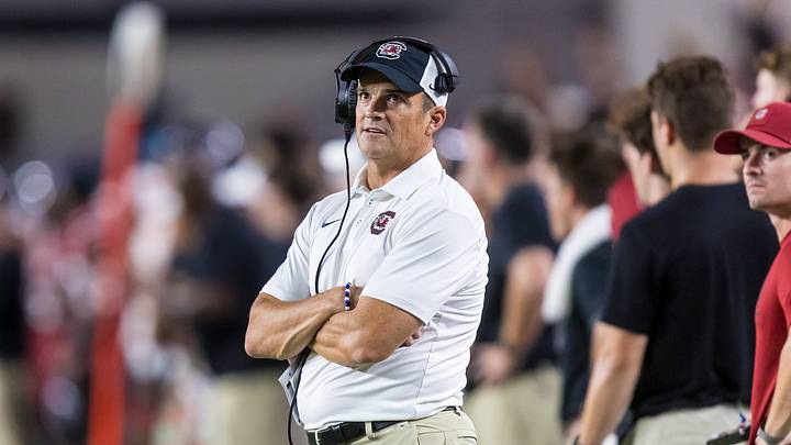 Sep 19, 2026; Columbia, South Carolina, USA;  South Carolina Gamecocks head coach Shane Beamer directs his team against the Mississippi State Bulldogs in the second half at Williams-Brice Stadium.  Mandatory Credit: Jeff Blake-Imagn Images