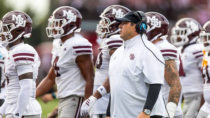 Sep 19, 2026; Columbia, South Carolina, USA; Mississippi State Bulldogs head coach Jeff Lebby leads his team against the South Carolina Gamecocks in the first quarter at Williams-Brice Stadium. Mandatory Credit: Jeff Blake-Imagn Images Sep 19, 2026; Columbia, South Carolina, USA; Mississippi State Bulldogs head coach Jeff Lebby leads his team against the South Carolina Gamecocks in the first quarter at Williams-Brice Stadium. Mandatory Credit: Jeff Blake-Imagn Images