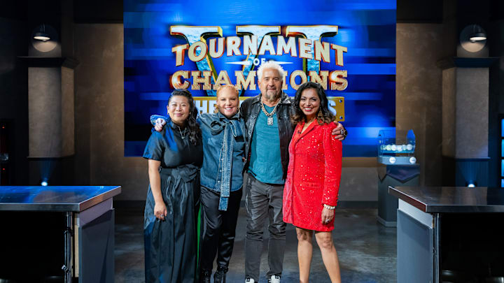 TOC Champs Mei Lin, Tiffani Faison and Maneet Chauhan with Guy Fieri