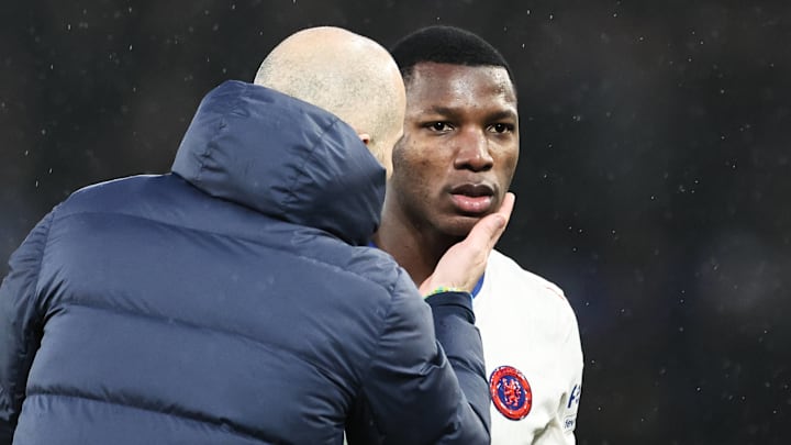 Maresca with Moises Caicedo at full-time after drawing to Everton. Maresca with Moises Caicedo at full-time after drawing to Everton.