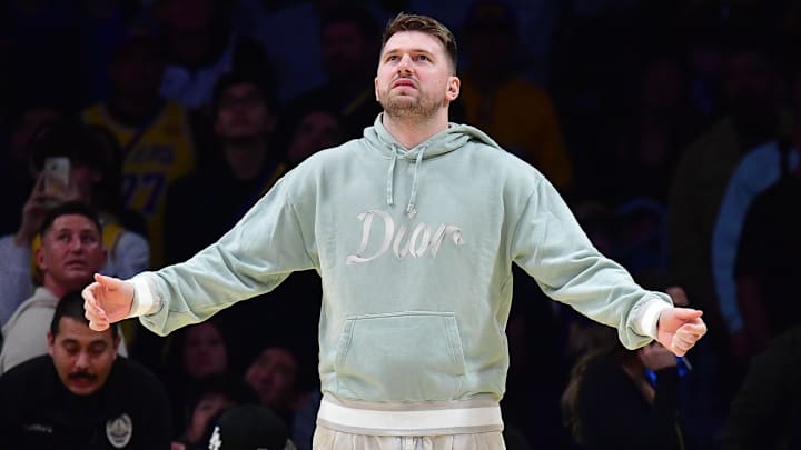 Luka Doncic reacts during the Lakers game against the Indiana Pacers. 