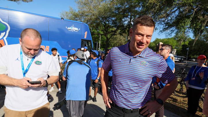 Florida Head Coach Jon Sumrall greats fans as he heads to the locker room during Gator Walk before the Orange and Blue game at Steve Spurrier Field at Ben Hill Griffin Stadium in Gainesville, FL on Saturday, April 11, 2026. [Alan Youngblood/Gainesville Sun]
