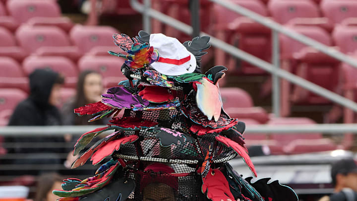 Nov 18, 2023; Stanford, California, USA; The Stanford Cardinal mascot The Stanford Tree performs