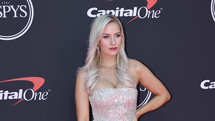Ladies golfer Paige Spiranac arrives on the red carpet at Microsoft Theatre. Mandatory Credit: Kelvin Kuo-Imagn Images