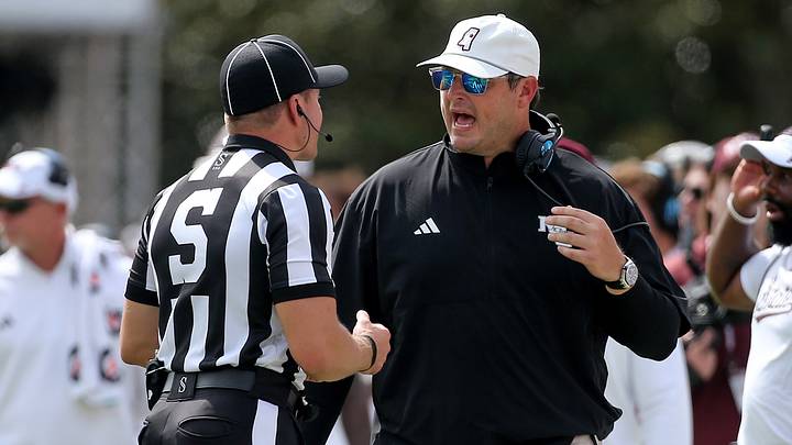 Oct 3, 2026; Starkville, Mississippi, USA; Mississippi State Bulldogs head coach Jeff Lebby reacts toward a referee during the second quarter against the Alabama Crimson Tide at Davis Wade Stadium at Scott Field. Mandatory Credit: Petre Thomas-Imagn Images Oct 3, 2026; Starkville, Mississippi, USA; Mississippi State Bulldogs head coach Jeff Lebby reacts toward a referee during the second quarter against the Alabama Crimson Tide at Davis Wade Stadium at Scott Field. Mandatory Credit: Petre Thomas-Imagn Images