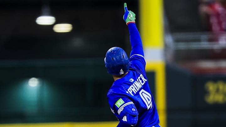 Sep 2, 2025; Cincinnati, Ohio, USA; Toronto Blue Jays designated hitter George Springer (4) reacts after hitting a two-run home run in the fourth inning against the Cincinnati Reds at Great American Ball Park. Mandatory Credit: Katie Stratman-Imagn Images Sep 2, 2025; Cincinnati, Ohio, USA; Toronto Blue Jays designated hitter George Springer (4) reacts after hitting a two-run home run in the fourth inning against the Cincinnati Reds at Great American Ball Park. Mandatory Credit: Katie Stratman-Imagn Images