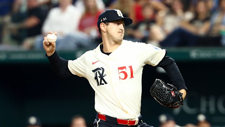 Texas Rangers starting pitcher Tyler Mahle (51) throws during the first inning against the Miami Marlins at Globe Life Field. Texas Rangers starting pitcher Tyler Mahle (51) throws during the first inning against the Miami Marlins at Globe Life Field.