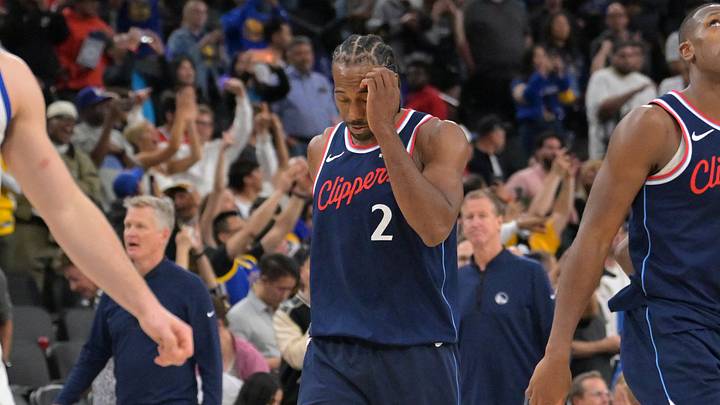 Apr 15, 2026; Inglewood, California, USA; Los Angeles Clippers forward Kawhi Leonard (2) leaves the court after being defeated by the Golden State Warriors during the play-in rounds of the 2026 NBA Playoffs at Intuit Dome. Mandatory Credit: Jayne Kamin-Oncea-Imagn Images Apr 15, 2026; Inglewood, California, USA; Los Angeles Clippers forward Kawhi Leonard (2) leaves the court after being defeated by the Golden State Warriors during the play-in rounds of the 2026 NBA Playoffs at Intuit Dome. Mandatory Credit: Jayne Kamin-Oncea-Imagn Images