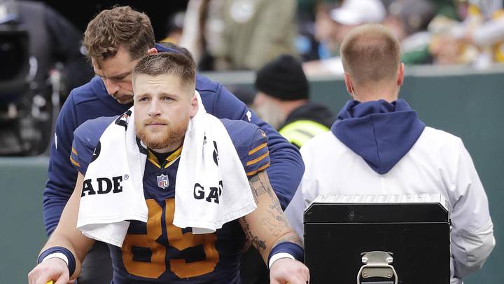 Nov 2, 2025; Green Bay, Wisconsin, USA; Green Bay Packers tight end Tucker Kraft (85) is carted off the field after getting injured against the Carolina Panthers during their football game at Lambeau Field. Mandatory Credit: Dan Powers-USA TODAY Network via Imagn Images