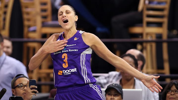 Sep 12, 2014; Chicago, IL, USA; Phoenix Mercury guard Diana Taurasi (3) celebrates after making a basket while being fouled by the Chicago Sky in the fourth quarter in game three of the 2014 WNBA Finals at UIC Pavilion. Mandatory Credit: Jerry Lai-Imagn Images Sep 12, 2014; Chicago, IL, USA; Phoenix Mercury guard Diana Taurasi (3) celebrates after making a basket while being fouled by the Chicago Sky in the fourth quarter in game three of the 2014 WNBA Finals at UIC Pavilion. Mandatory Credit: Jerry Lai-Imagn Images