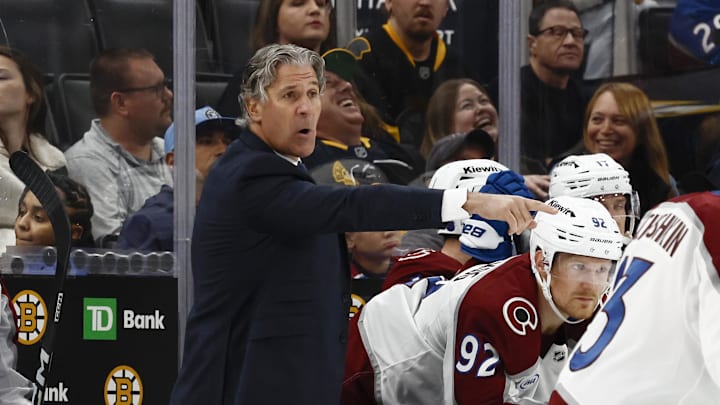Oct 25, 2025; Boston, Massachusetts, USA; Colorado Avalanche head coach Jared Bednar during the game against the Boston Bruins at TD Garden. Mandatory Credit: Winslow Townson-Imagn Images
