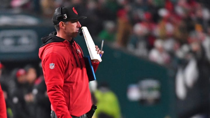 Dec 3, 2023; Philadelphia, Pennsylvania, USA; San Francisco 49ers head coach Kyle Shanahan on the
