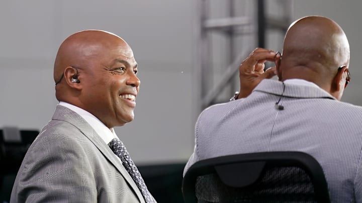 May 26, 2022; San Francisco, California, USA; TNT analyst Charles Barkley during the TNT NBA Tip-Off pregame show before game five of the 2022 western conference finals outside of Chase Center. Mandatory Credit: Cary Edmondson-Imagn Images