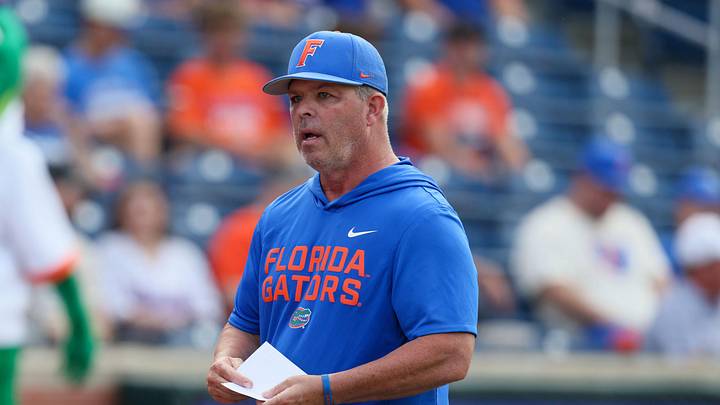 Florida head coach Kevin O'Sullivan heads to the dugout before an NCAA baseball game at Condron Family Ballpark at Alfred A. McKethan Field in Gainesville, FL on Friday, April 24, 2026. [Alan Youngblood/Gainesville Sun]