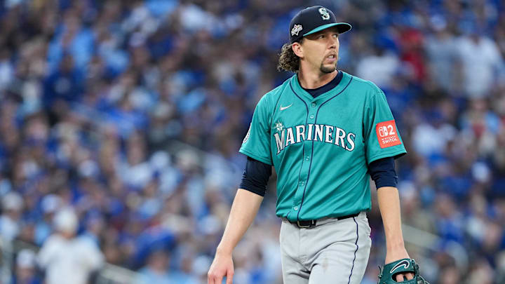 Oct 13, 2025; Toronto, Ontario, CAN; Seattle Mariners pitcher Logan Gilbert (36) walks toward the dugout at the end of third inning against the Toronto Blue Jays during game two of the ALCS round for the 2025 MLB playoffs at Rogers Centre. Mandatory Credit: Nick Turchiaro-Imagn Images Oct 13, 2025; Toronto, Ontario, CAN; Seattle Mariners pitcher Logan Gilbert (36) walks toward the dugout at the end of third inning against the Toronto Blue Jays during game two of the ALCS round for the 2025 MLB playoffs at Rogers Centre. Mandatory Credit: Nick Turchiaro-Imagn Images