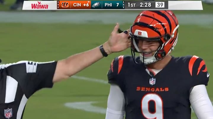 Joe Burrow got a pat on the helmet from referee Bill Vinovich after throwing a preseason touchdown pass. 