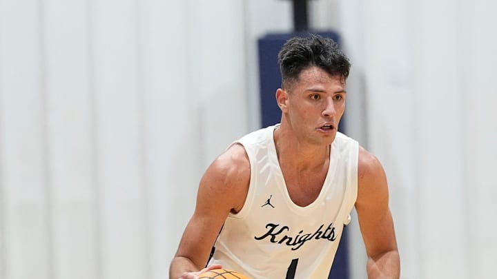 Tuscaloosa Academy's Danilo Stojakovic (1) brings the ball up against Aliceville at Tuscaloosa Academy Tuesday, Jan. 7, 2025. Tuscaloosa Academy's Danilo Stojakovic (1) brings the ball up against Aliceville at Tuscaloosa Academy Tuesday, Jan. 7, 2025.