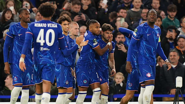 Pedro Neto celebrates with Christopher Nkunku after scoring a goal for Chelsea during their 4-2 win over Gent in the Conference League. Pedro Neto celebrates with Christopher Nkunku after scoring a goal for Chelsea during their 4-2 win over Gent in the Conference League.