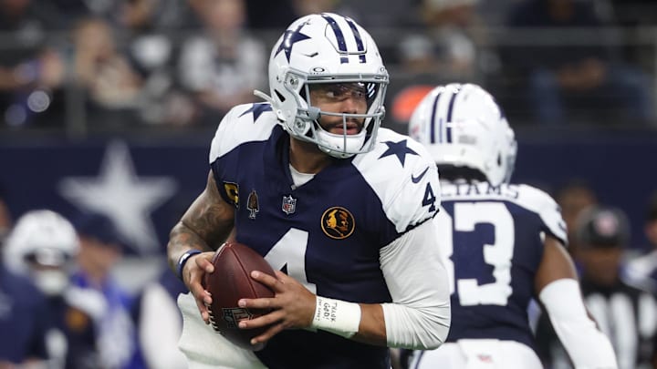Dallas Cowboys quarterback Dak Prescott looks to throw the ball against the Kansas City Chiefs at AT&T Stadium