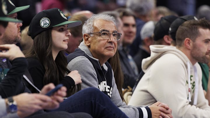 Mar 1, 2023; Milwaukee, Wisconsin, USA;  Milwaukee Bucks owner Marc Lasry looks on prior to the game against the Orlando Magic at Fiserv Forum. Mandatory Credit: Jeff Hanisch-Imagn Images